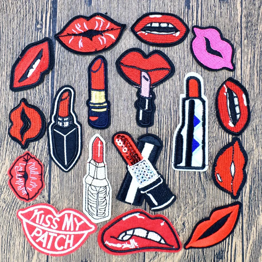 Random Diy Lips kiss teeth patches for clothing iron embroidered kiss patch applique iron on patches sewing accessories badge