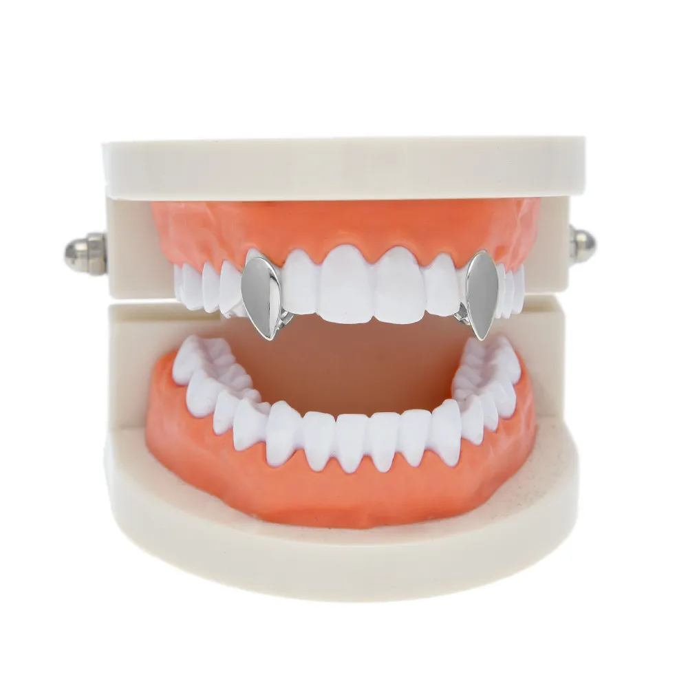 Nueva plata chapada en oro con forma de gota de agua Hip Hop Single Tooth Grillz Cap Top Bottom Grill para joyería de fiesta de Halloween