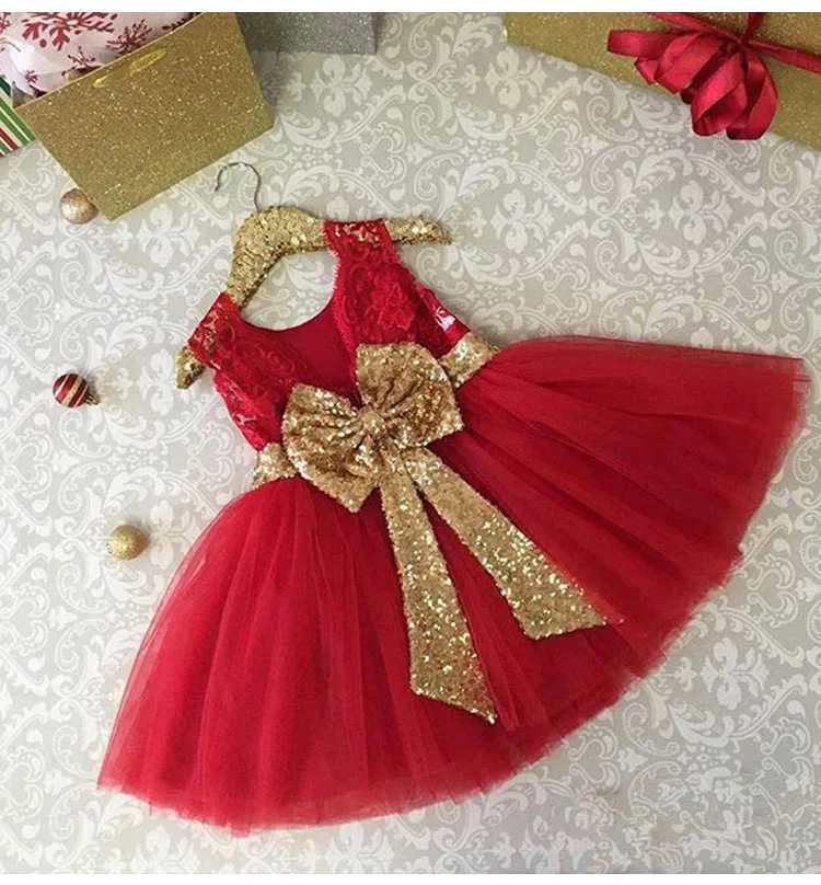 Dziewczynek Koronki Tutu Spódnice z cekinami Duży łuk Toddler Suknia Ślubna Dzieci Sundress Dzieci Odzież Boutique