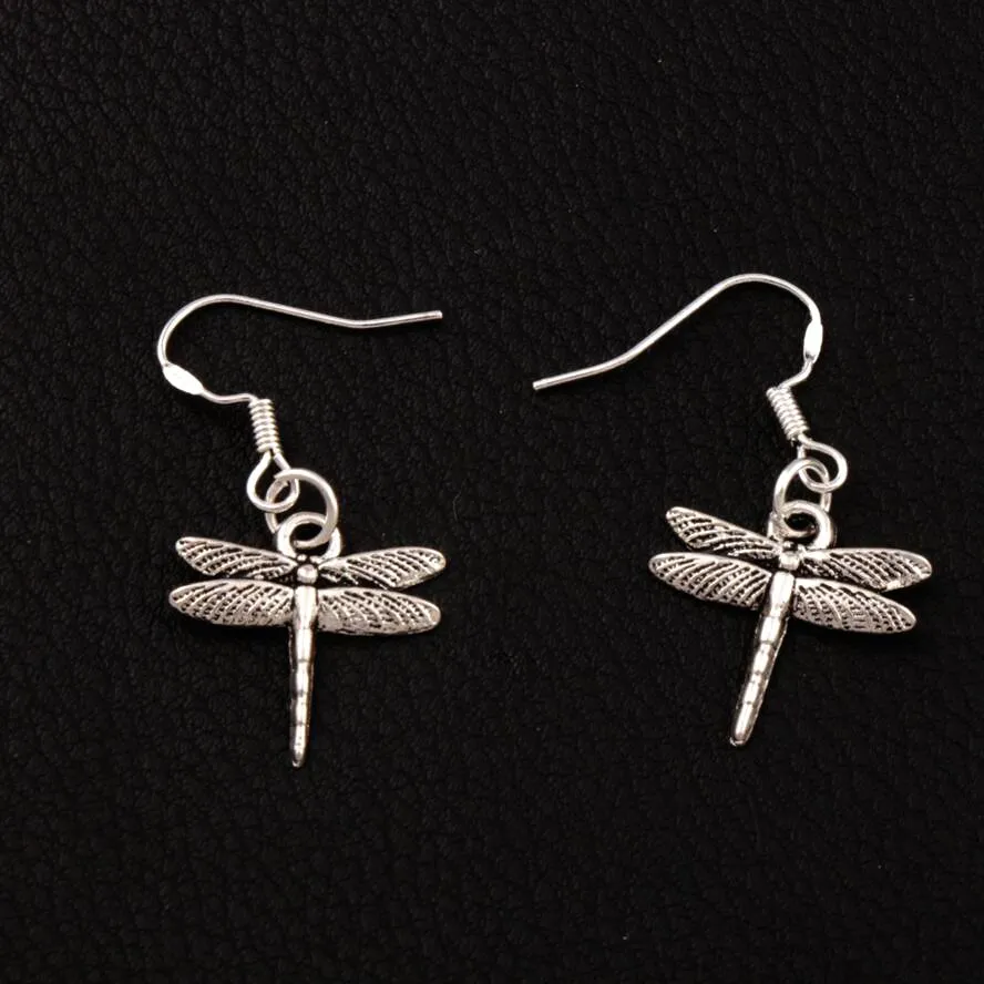 Luftfoil Flying Dragonfly Dangle Candelier Örhängen 925 Silver Fish Ear Hook 50Pairs / Lot E968 17x32.5mm