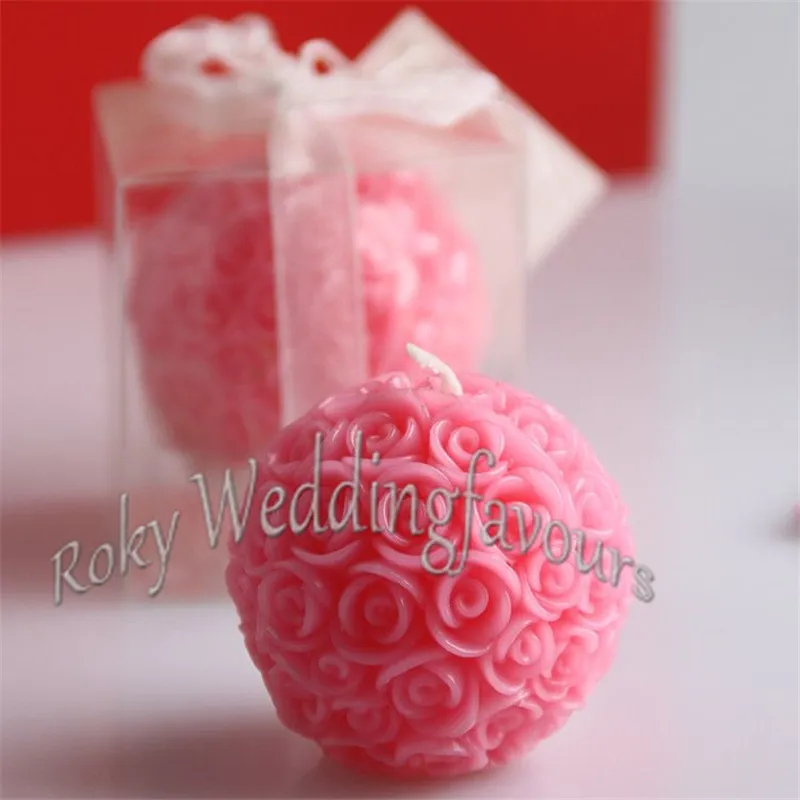 Darmowa Wysyłka 2 "Mini Rose Ball Candle Świeca Ślubna Sprzyja Ślubne Prysznic Party Favors Rocznicowe Dostawy Zaręczynowe