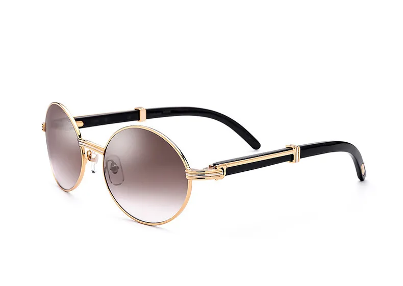Marken-Designer-Sonnenbrille, schwarz-weiße Büffelhorn-Brille, grau-braune Linse, Luxus-Retro-Sonnenbrille mit großem Rahmen und Originaletui