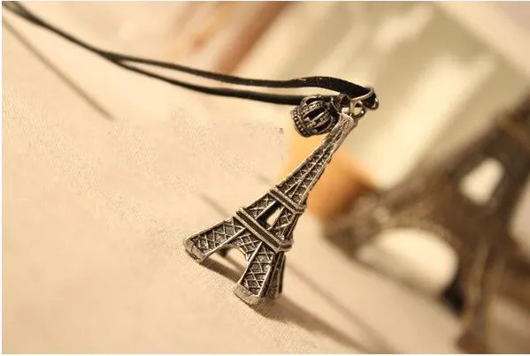 Paris Tower Necklace Tower Eiffel Pendant Necklace Sweater Chain Tower Coin Charm Necklaces Leather Statement Necklace Women Jewelry DHL