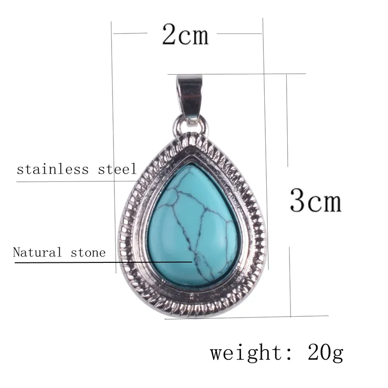 Moda turquesa gota de água de cristal pingente de colar de aço inoxidável pedra natural corda de couro colares pingentes para as mulheres