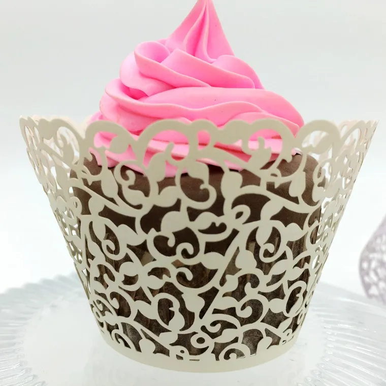 Favores do casamento bolo de casamento filigrana Laser cortou Cupcake Cup Wrapper Cupcake Wrappers Para Festa de Aniversário de Casamento Decoração por lote