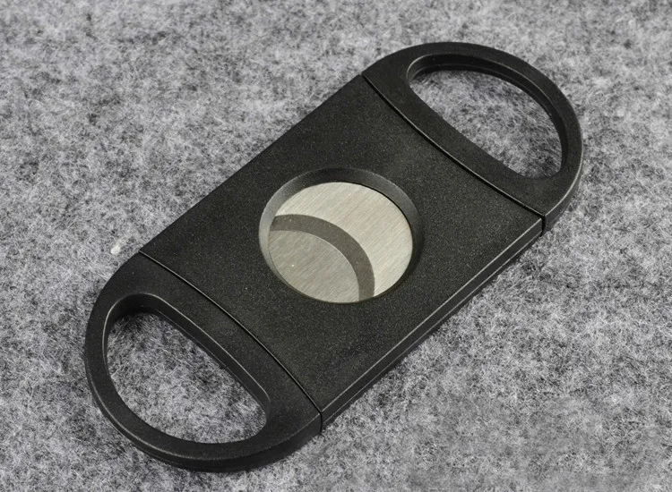 Pocket Plast Stainless Steel Double Blades Cigar Cutter Kniv Sax Tobak Svart Ny DHL FedEx Gratis