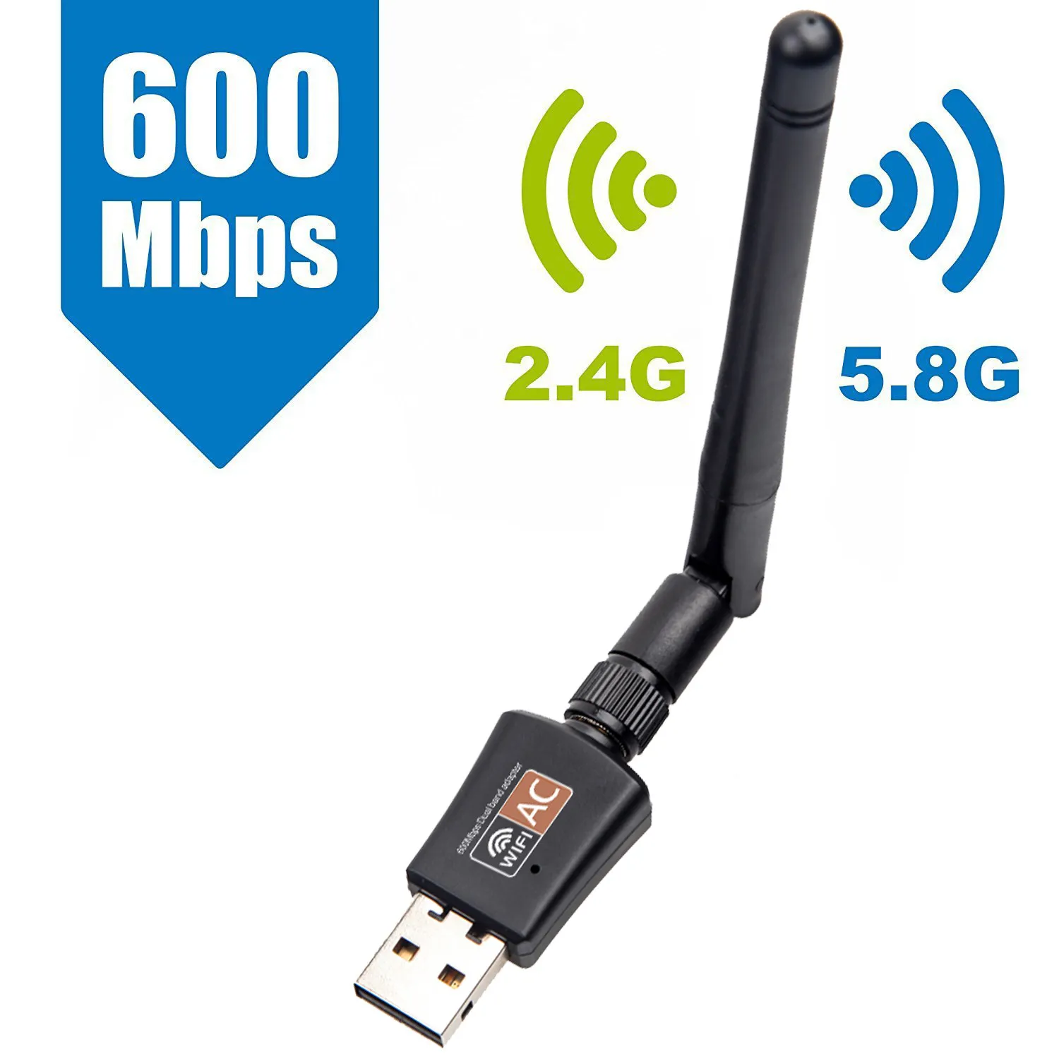 AC600 600M 802.11AC portátil de doble banda 2,4G + 5Ghz USB inalámbrico/WiFi AC gigabit Adaptador AC Adaptador receptor Wi Fi