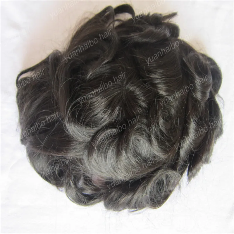 High Quality Natural Black Loose Wave Virgin Brazilian Human Hair Toupee for Men Lace with PU 