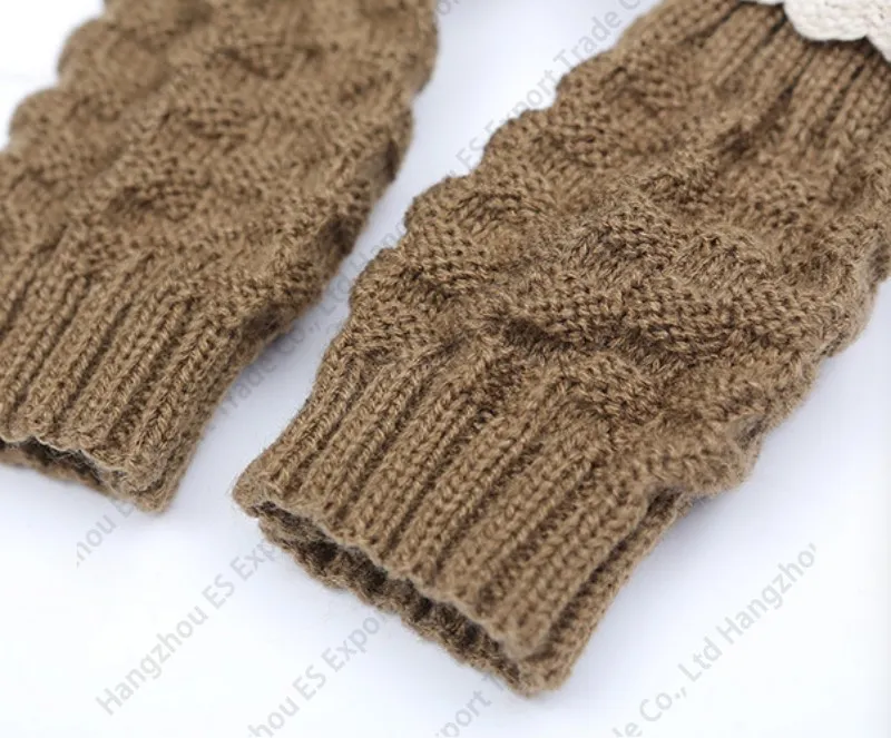 Guantes cortos de encaje para mujer de es, guantes cálidos de punto de Color sólido para otoño e invierno, guante para dedos expuestos