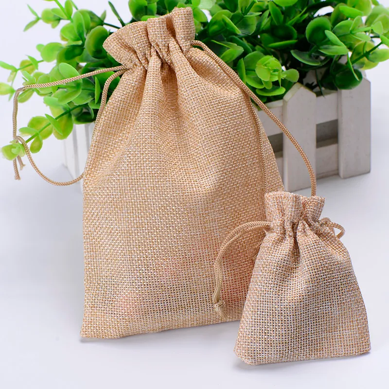 50pcs/Lot Gift Wrap Linen Bag Drawstring Wedding&Christmas Packaging Pouchs & Bags Small Jewelry Sachet &Mini Jute bags