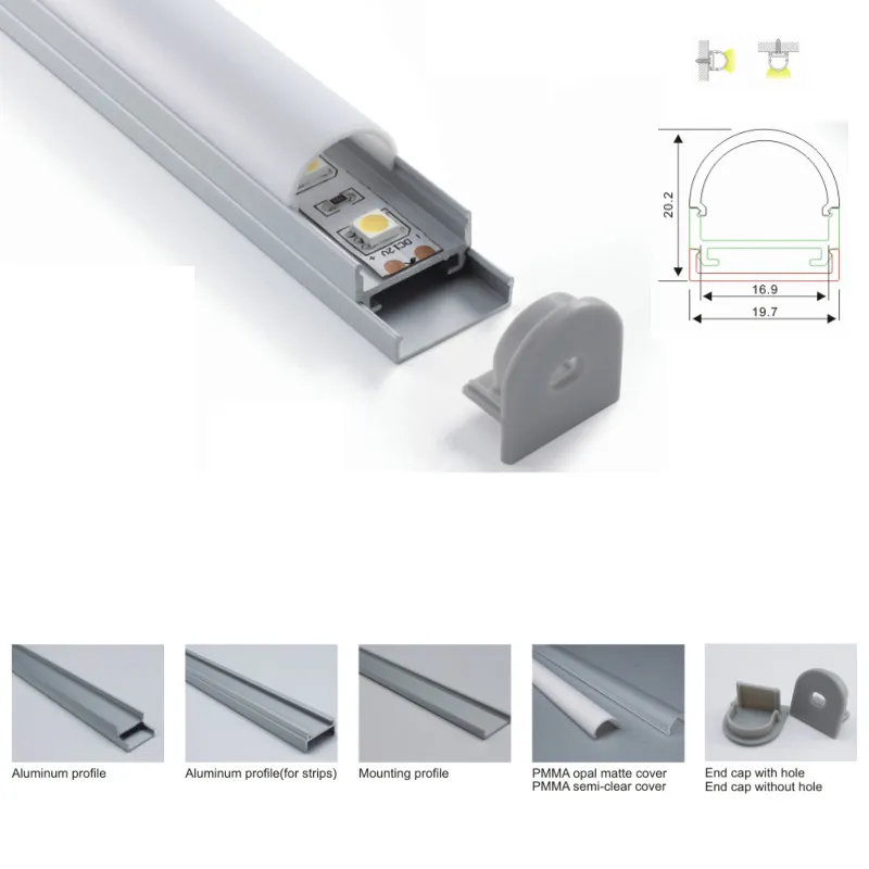 PROFILÉ 2M ALU ROND ET DIFFUSEUR OPALE