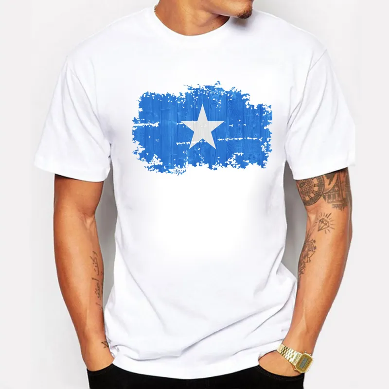 남성용 짧은 소매 티셔츠 o- 넥 소말리아 국기 Nostalgic Style T Shirt 코튼 남성 의류 탑스