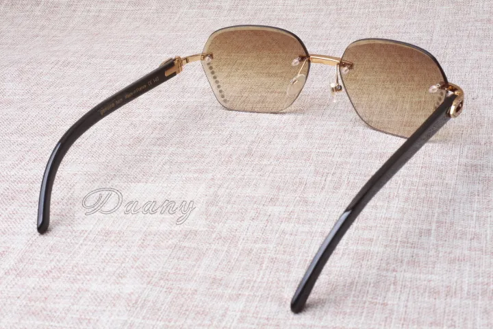 Nouveau style de haute qualité à la mode lunettes de soleil en corne de bétail noir diamant 8100909 lentille marron argenté pour homme et femme, taille: 60-18-140mm