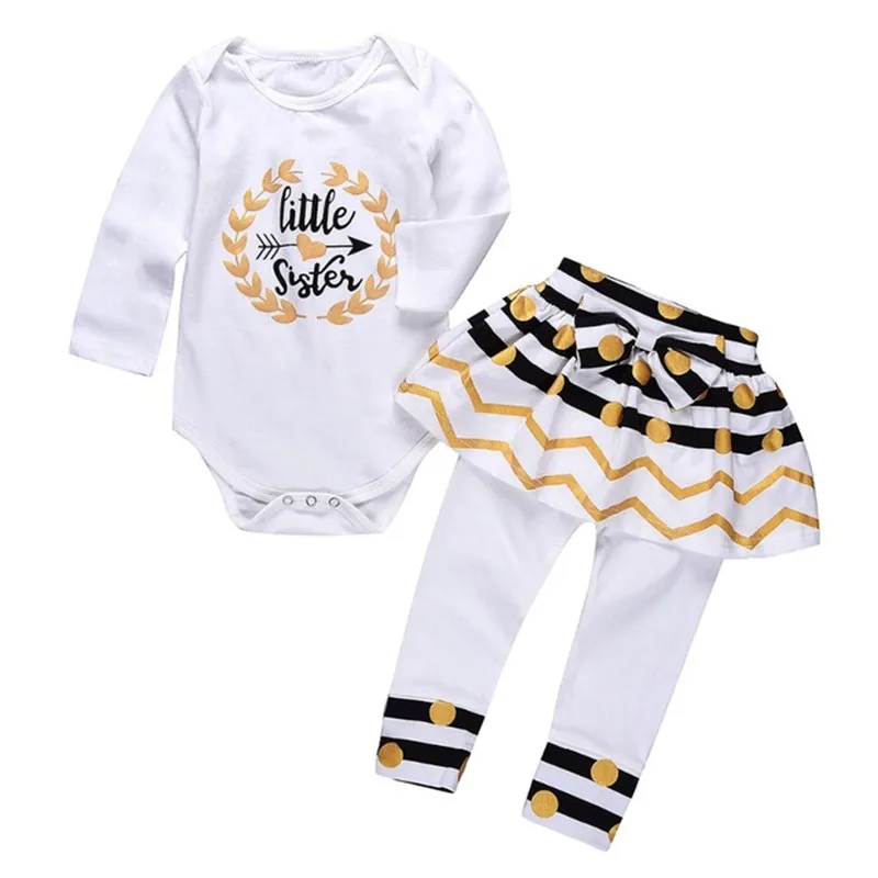 Vestiti per neonate Primavera Autunno Cotone a maniche lunghe Abbigliamento per neonati Neonato Grande sorellina Abbigliamento per bambini Set Pagliaccetto + Pantaloni Abito 2 pezzi Abiti