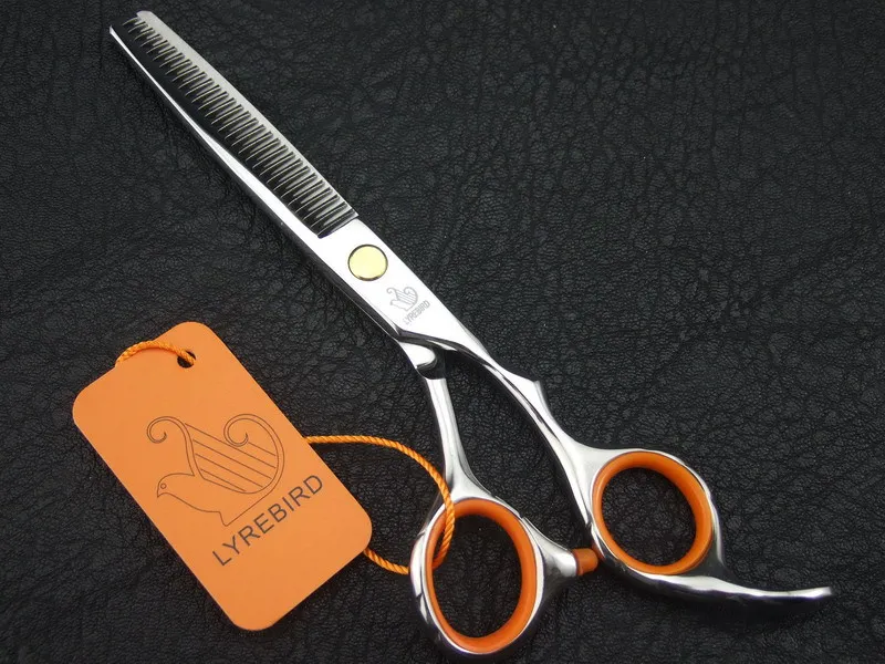 Lyrebird tesoura de cabelo para corte e desbaste, ferramenta de estilo, tesoura de barbeiro de 6 polegadas, parafuso dourado, link laranja, embalagem simples, new7321914