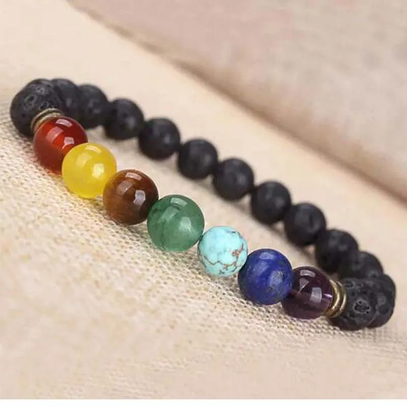 Moda 7 Chakra Pulseira Pulseira Energia Pulseira Homens Mulheres Moda Rock Lava Pedra Pulseira Vendedor Preferido