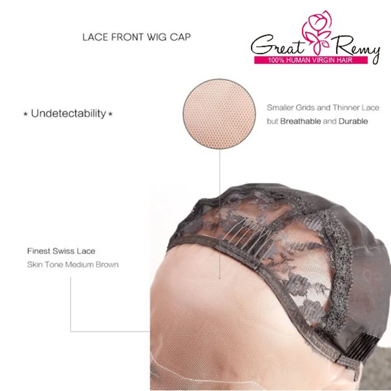 Geweldige Remy Professional Lace Front pruik caps voor het maken van pruik met verstelbare riemen en kammen Zwitserse kant zwarte middelgrote grootte