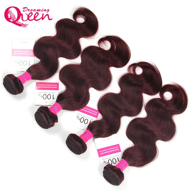 99J Bourgogne Color Brazilian Body Wave 100% Virgin Human Hair Ombre Hair Extension Weave 3 Bunds Dreaming Queen Virgin Hair