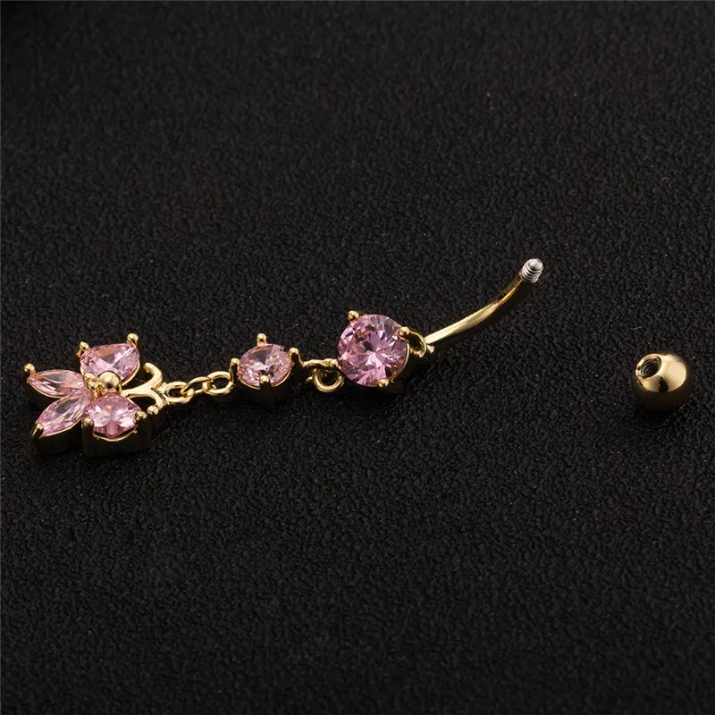 Shiny Gold Plated Crystal Medical Stainless Steel Butterfly Dangle Belly Ring Body Piercing Ring Button for Girls Women BR1313728215