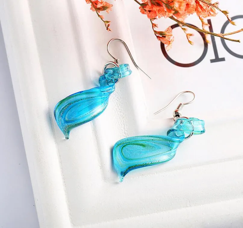 Streamer Glitter Murano Lampwork Ciondoli in vetro veneziano soffiato Collane e orecchini Parure di gioielli Gioielli di moda fatti a mano