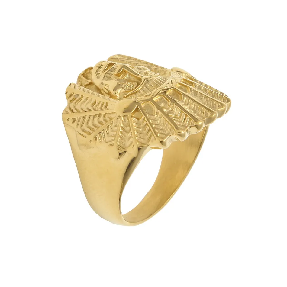 Men Women Vine Stainless steel Ring Hip hop Punk Style Gold Ancient Maya Tribal Indian Chief Head Rings Fashion Jewelry4853082