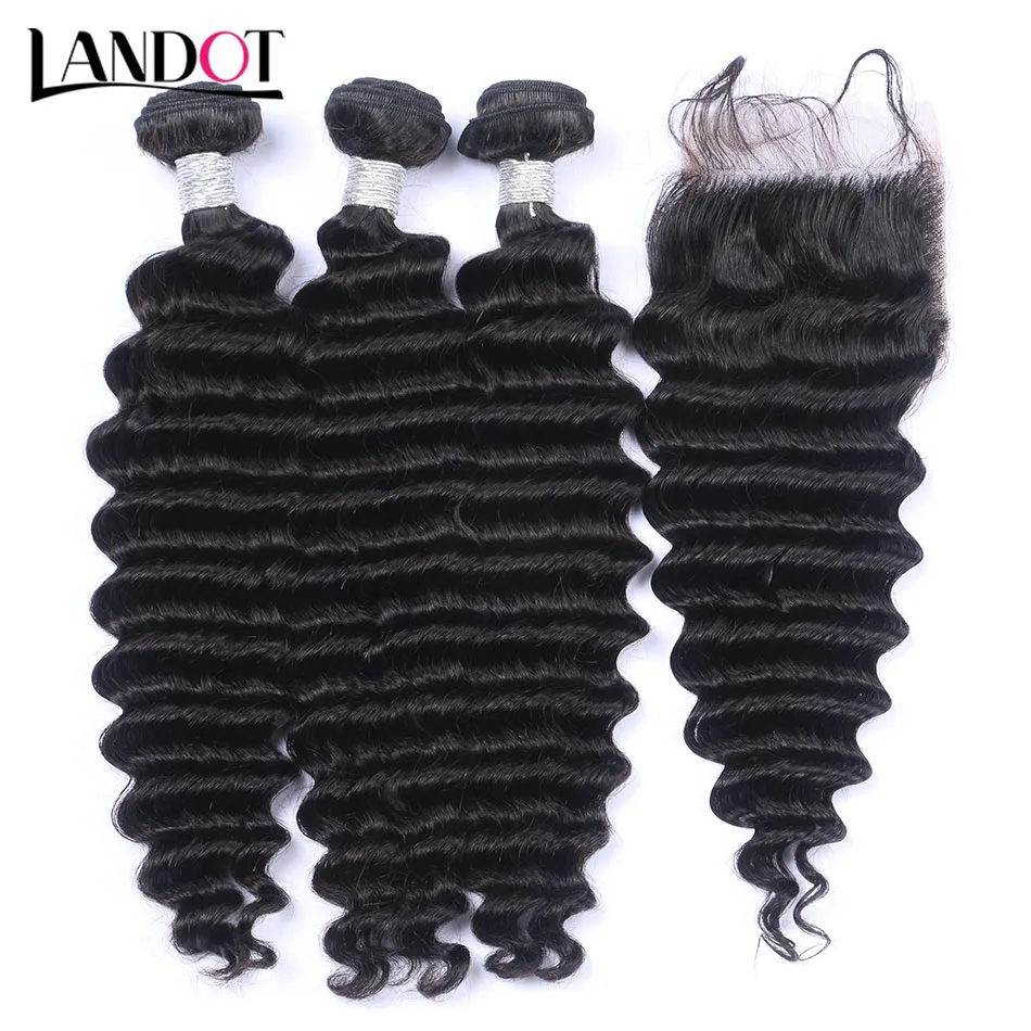 3 demetleri ile 8a lace closure brezilyalı virgin İnsan saç örgüleri işlenmemiş düz vücut gevşek derin su dalgası kinky kıvırcık saç kapanışları