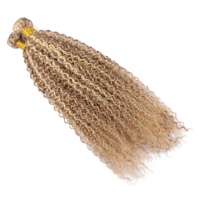 Pianokleur 8613 Hoogtepunt Human Hair Extensions Kinky Krullend 3 stuks Maagdelijk Braziliaans Lichtbruin Blond Pianomix Kleur Menselijk haar9869921