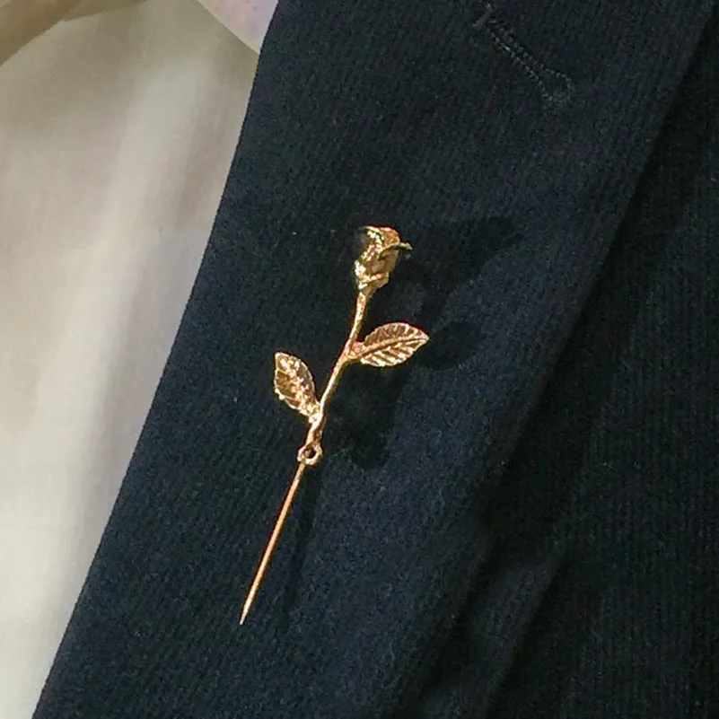 Unisex Rose Flower Brooch Pin Men Suit Accessories Classic Lapel Pins for Men's Suit Wedding Party Long Pin 