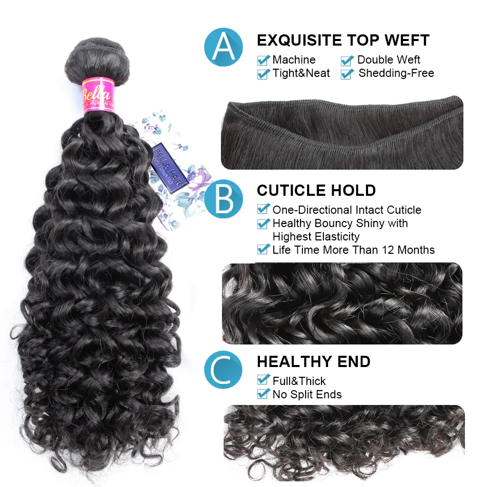 11A Quality Virgin Hair Curly Bundles Weave Unprocessed 100% Human Hair Extensions Wave Cut From Young Donor Natural Black