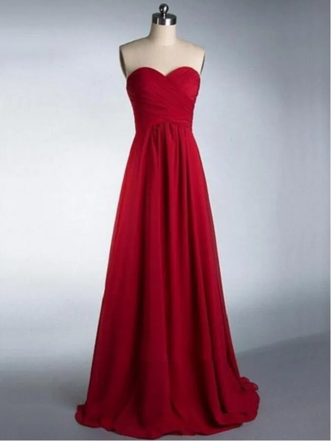 New A-line Sweetheart Neck Sleeveless Strapless Ruched Floor-length Custom Made Chiffon Bridesmaid Dresses