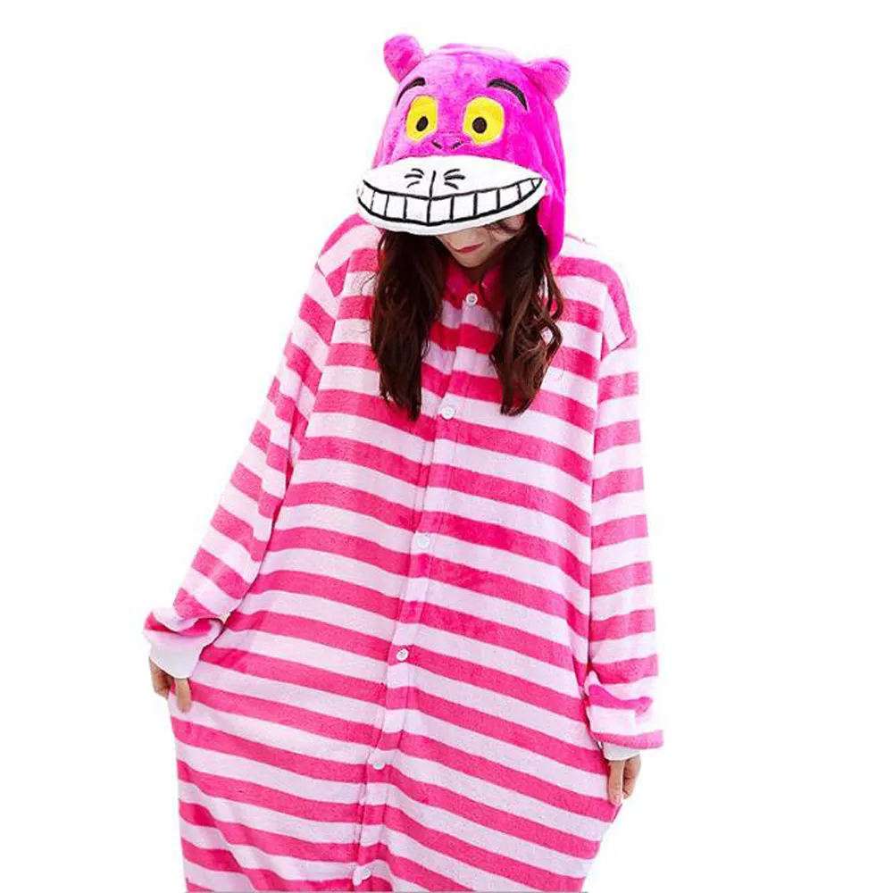 Cheshire Cat Onesies Unisex Sleepsuit Adults Cartoon Pajamas Cosplay Costumes Animal Onesie Sleepwear Winter Warm Jumpsuit