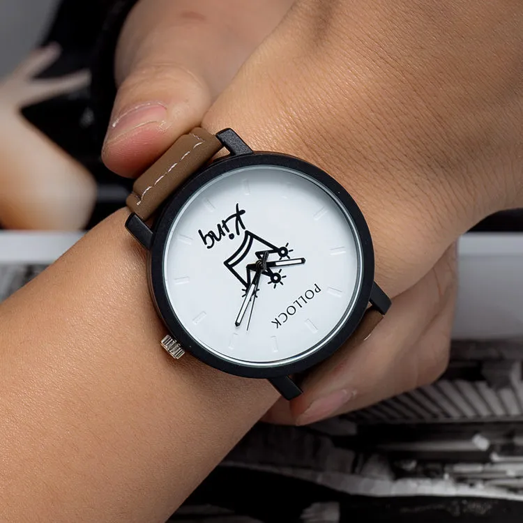 PoLLock Uhren Fahsion Lover Paar Uhr Damen Herren Cartoon Quarzuhr K nigin K nig Logo Leder Casual Dress Watch