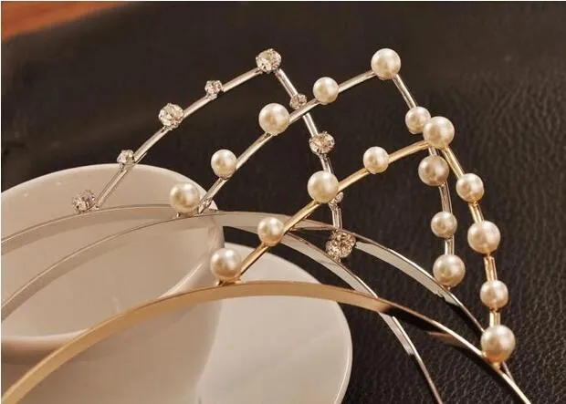 Hela modepartiet Pearl Crystal Rhinestone Headwear Punk Hair Wrap Cat Ear Headband Silver Guld Color6638796