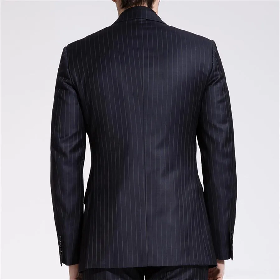 Masculino Suit 2017 Formal Magro Preto Ternos Stripe noivo vestido de casamento do terno para homens Blazer com a veste calças Laço