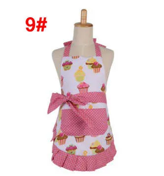 Cotton Retro flower Kitchen Apron Woman Flirty Aqua Damask Ruffled Chef Floral Cooking Aprons top quality with the factory price