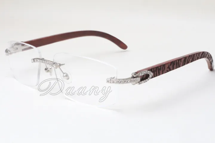 New frameless square diamond frames, T8100905 white lenses, natural wooden hand carvings, mirror legs, eye frames, eyeglassessize:56-18-135