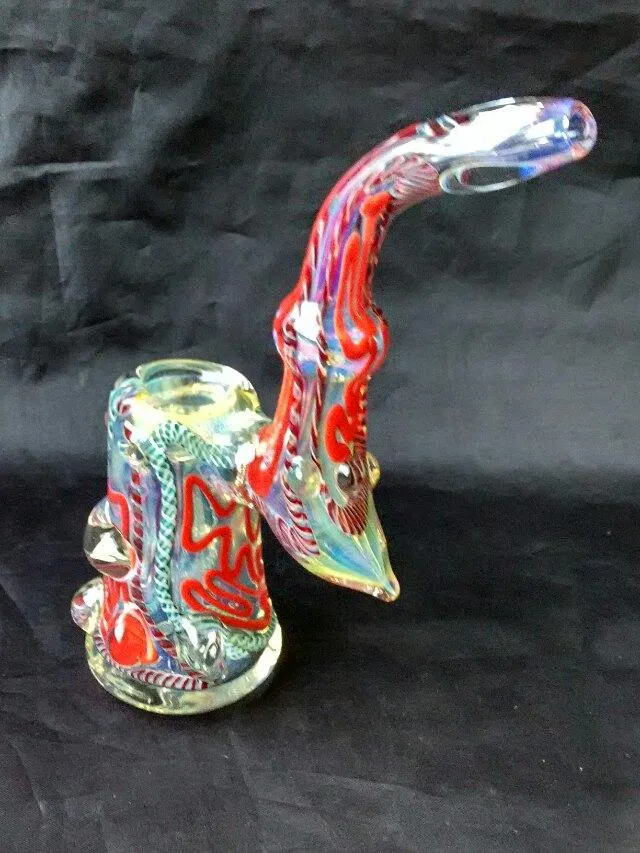 1 Stück Sherlock Heady Bubbler Pfeifen zum Rauchen von Kräutern, bunte Ölbunerpfeifen, gebogener Hals, Tabakpfeifen aus Glas