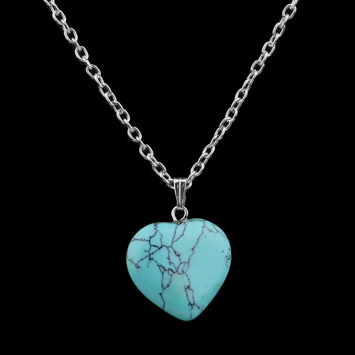 Hot Koop Hot Nieuwe Turquoise Stone Hangers Turquoise Crystal Peach Heart Natural Stone Necklace WFN003 met ketting Mix Bestel 20 stuks veel