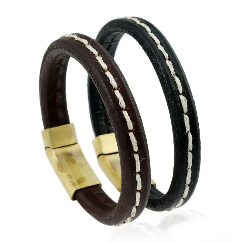 Braccialetti con ciondoli fatti a mano in corda di cuoio marrone nero punk di moda semplice per gioielli da donna per uomo