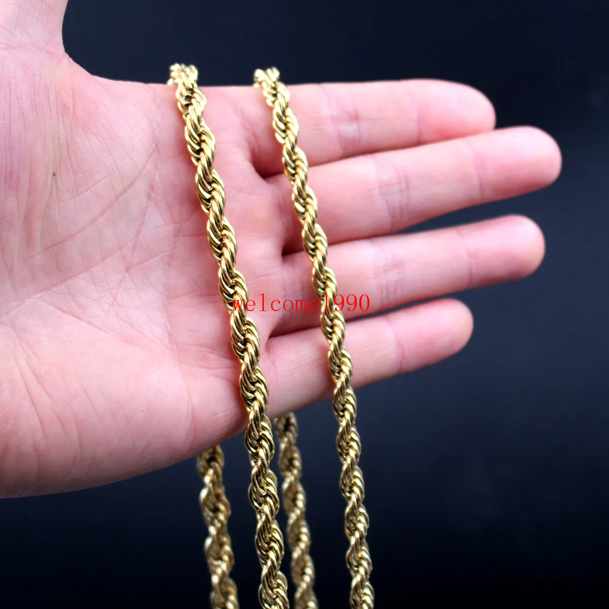 24k Rope Chain 24 Inch Gold Plated Stainless Steel Twisted Singapore ...