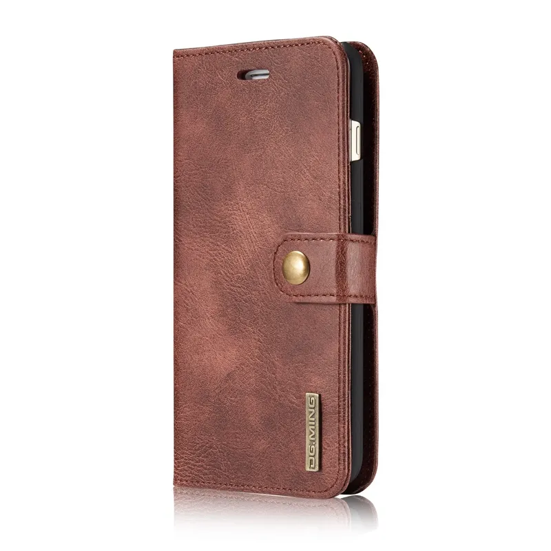 DG.MING Leather Wallet Cases For iphone 15 Pro MAX 14 Plus 13 12 11 XR XS 8 7 6 2in1 Magnetic Removable Detachable Flip Cover Metal button Business Card Slot Holder Pouch