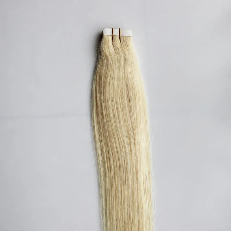 Nastro nelle estensioni dei capelli Capelli biondi umani # 613 Bleach Blonde Straight 30g 40g 50g 60g 70g nastro di estensione dei capelli di trama della pelle