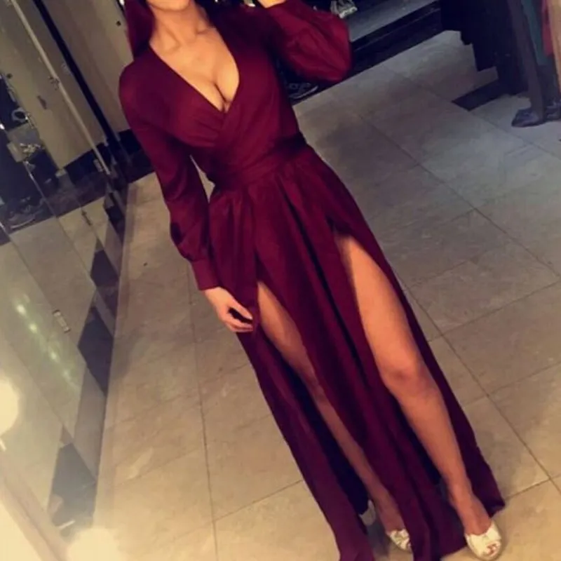 Vestido De Graduación De Manga Larga Con Cuello En V Con