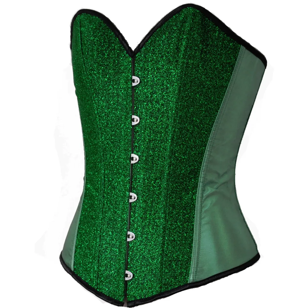 Haut Bustier Corset Burlesque À Paillettes En Satin Vert Sexy À Lacets