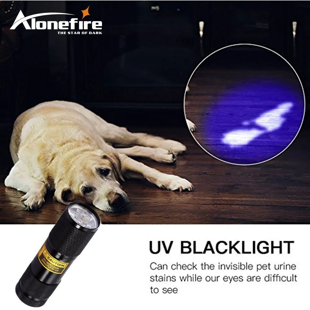 AloneFire 9 LED UV Light 395-400nm Détecteur de fuite UV pour lampe de poche UV