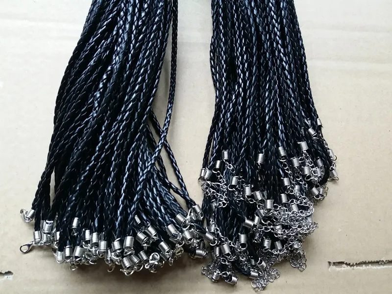 4mm schwarz pu lederband seil schmuck seil karabinerverschluss kabel für diy handwerk anhänger halskette schmuck 18 '' 20 '' 22 '' 24 ''