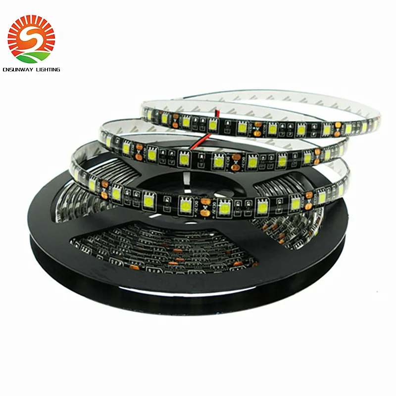 أسود PCB LED قطاع 5050 DC12V IP65 ماء 60led / m 5m / lot الأبيض الدافئ أبيض أحمر أخضر أزرق RGB 5050 LED قطاع