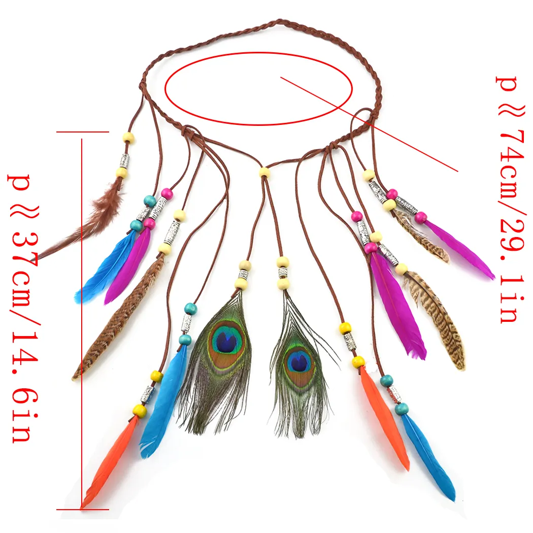 Fait à la main ethnique Tribal gitane turc corde bois perles plume bandeau pince à cheveux bijoux pour femmes filles bijoux