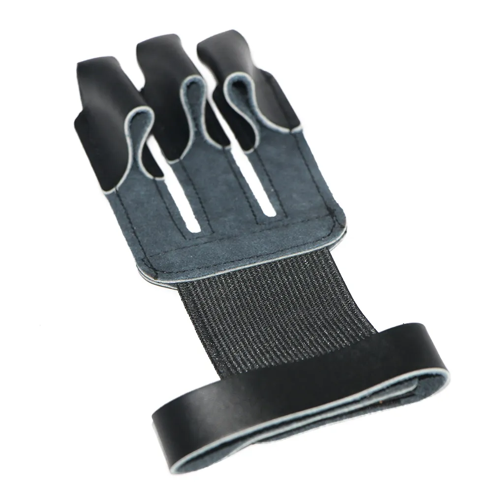 Black Cow Leather Finger Guard Pull Fingertip Protector för Bow Archery Jakt och Shooting Durable 3 Finger Guard Shooting Gloves
