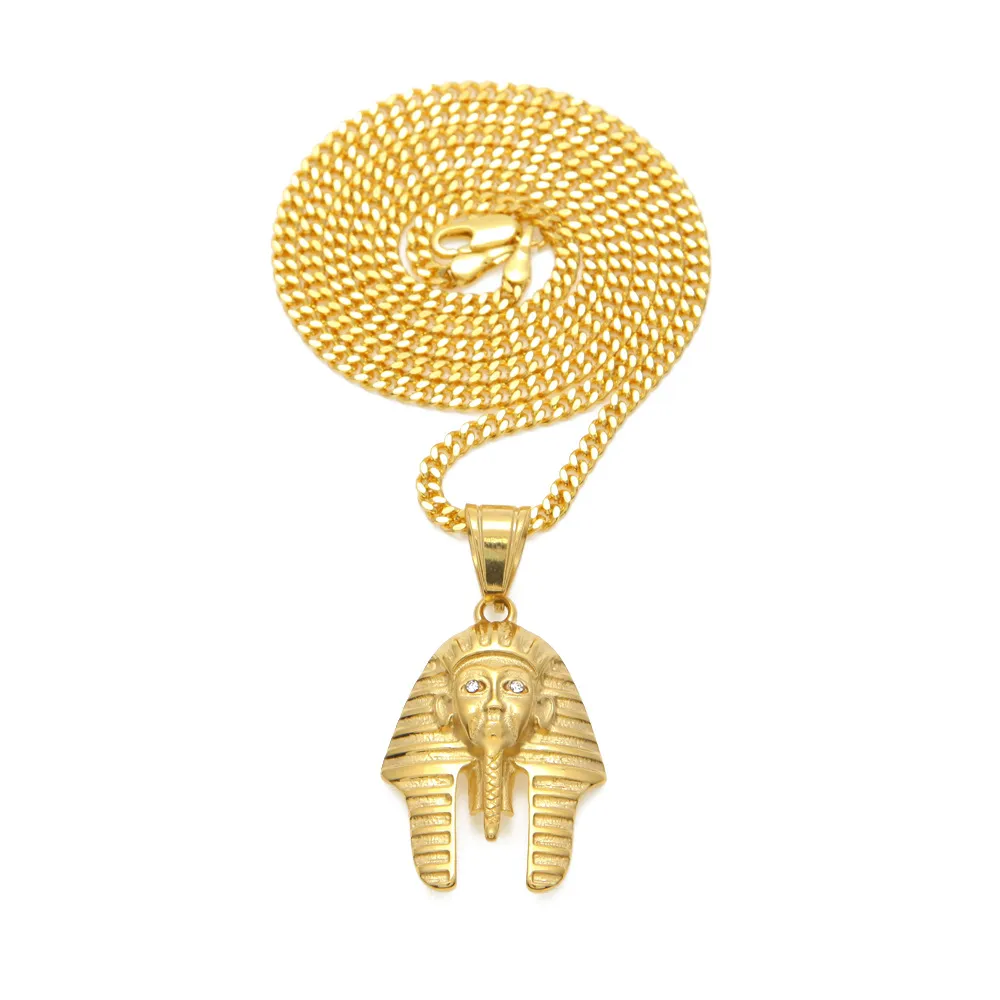 Egyptian Pharaoh Cleopatra Pendant Ancient Egypt Jewelry Hip Hop Necklace Link Chain 24k Pure Gold Plated Necklace